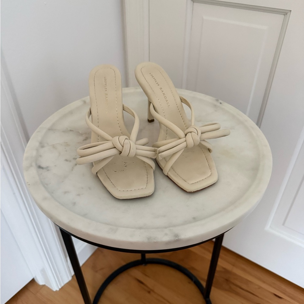 Loeffler Randall Cream Bow Heeled Sandals - Picture 3 of 7